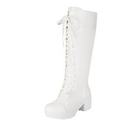 Women'S Lace-Up Thick-Soled Thick-Heeled Boots Wide Leg Knee High Boots