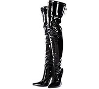 Womens Lace Up Thigh HIGH BOOTS Kinky Fetish Over The Knee Stiletto Heel Full Hook Lace Side Zip Boot Size UK 4-12 (UK 3/EU 36, Red Patent)