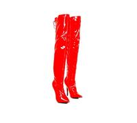 Womens Lace Up Thigh HIGH BOOTS Kinky Fetish Over The Knee Stiletto Heel Full Hook Lace Side Zip Boot Size UK 4-12 (UK 10/EU 44, Black Patent)