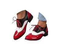 Womens Lace Up Wingtips Two Tone Oxford Shoes Wingtip Chunky Heeled Patent Leather Vintage Lace up Two Tone Saddle Shoes PU Leather Oxford Shoe Low Top Resistant Anti-Slip Rubber Sole Block Heel Red