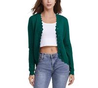 Women's Lace V Neck Hollow-Out Crochet Button Down Knit Slim Cropped Cardigan, Green, Small