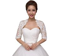 Women's Lace Wedding Bridal Bolero Jackets Shawl Formal Party Prom Evening Cape for Bride Bridesmaid Wrap Shrugs, Half Sleeve Ivory, One Size