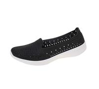 Women's Laceless Trainers Perforated Upper Plain Loafers Ballerinas Shoes Slip On Round Toe Low Cut Thick Sole Platform Simple Line Openwork for City Walking Leisure Summer, 01 Black, 8 UK