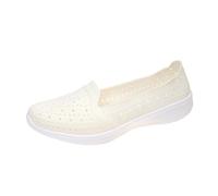 Women's Laceless Trainers Perforated Upper Plain Loafers Ballerinas Shoes Slip On Round Toe Low Cut Thick Sole Platform Simple Line Openwork for City Walking Leisure Summer, 01 Beige, 8 UK