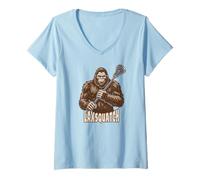 Womens Lacrosse Bigfoot - Funny Sasquatch Lax Player Laxsquatch V-Neck T-Shirt
