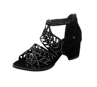 Womens ladiator Sandals for Chunky High Heel Fish Mouth hinestone ing Strap Shoes Arch-Support Back Zipper Fashion Comfort Cutout Non-Slip Rome Sandal for Beach Summer (Black, 5)