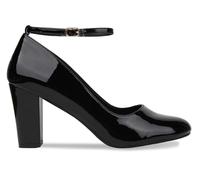 Womens Ladies Block Heel Ankle Strap Work Court Evening Dress Girls Shoes Pumps UK Size 3-12 (UK10/EU44, Black Patent)