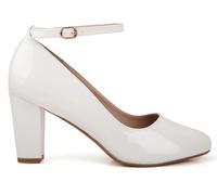 Womens Ladies Block Heel Ankle Strap Work Court Evening Dress Girls Shoes Pumps UK Size 3-8 (5 UK, White Patent)