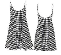 Womens Ladies Cami Floaty Flared Printed Strappy Skater Plus Size Top Dress 8-26, XL 16-18 Plus Size, Dogtooth Print