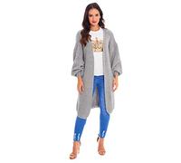 Womens Ladies Cardigan Long Line Cable Knitted Chunky Balloon Sleeve Maxi Boyfriend Oversized Coat Jumper Lounge Wear (Grey, UK 10)