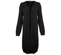 Womens Ladies Cardigan Long Line Cable Knitted Chunky Balloon Sleeve Maxi Boyfriend Oversized Coat Jumper Lounge Wear (Black, UK 12)