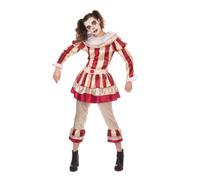 Womens Ladies Carnevil Clown Costume Jesterella Circus Show Adult Fancy Dress