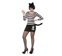 Womens Ladies Cat Burglar Costume Prisoner Convict Thief Robber Jail Fancy Dress