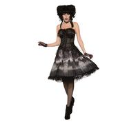 Womens Ladies Cemetery Doll Dress Black Short Spooky Halloween Adult Fancy Dress