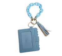 Womens Ladies Compact Wallet Keychain Bracelet Wallet Credit Card Holder Case RFID Card Wallet Small Credit Card Wallets Travel Passport Wallet Slim RFID Blocking Card Holder WI0628 Blue