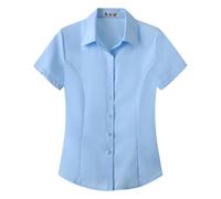 Womens Ladies Cotton Office Shirts Formal Work Blouses Summer Short Sleeve Big Size Reverse Collar Tailored Oxford Shirts Easy Care Non Iron Casual Business Office Dress Shirts Formal Work Wear