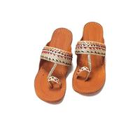 Womens Ladies Crystal Traditional Asian Open-Toe Evening Wedding Party Bridal Prom Comfortable Kolhapuri India Asian Slip-on Sandal Slides Shoes Modern Slippers (Design 12, 4)