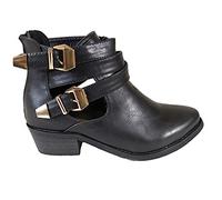 Womens Ladies Cut Out Sides Peep Toe Chelsea Ankle Boots Cleated Sole Gold Clasps Buckle Shoes Various Designs Size 5 13094-2 Black