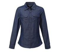 Womens Ladies Denim Shirt Long Sleeve Jeans Stitch Smart Casual Collared Top
