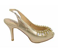 Womens Ladies Diamante Mid Heel Prom Shoes Wedding Bridal Evening Sandals Various Designs Size 3 AB98 Gold