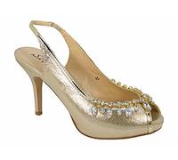 Womens Ladies Diamante Mid Heel Prom Shoes Wedding Bridal Evening Sandals Various Designs Size 6 AB98 Gold