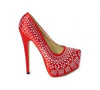Womens Ladies Diamante Stiletto High Heel Closed Toe Pumps Concealed Platform Bridal Wedding Party Slip On Court Shoes Size 5 Red 5741