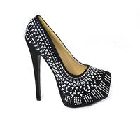 Womens Ladies Diamante Stiletto High Heel Closed Toe Pumps Concealed Platform Bridal Wedding Party Slip On Court Shoes Size 4 Black 5741