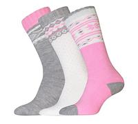 Womens/Ladies Fair Isle Boot Socks (Pack Of 3) - White/Grey/Pink, UK 4-8
