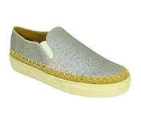 Womens Ladies Flat Slip On Espadrilles Pumps Canvas Plimsoles Shoes Size 6 Silver (D15C3019)
