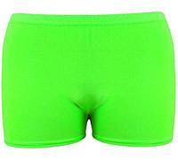 Womens Ladies Girl Microfiber Hot Pants Knicker Lycra Dance Shorts Gym Sexy Neon (Green, ML/UK 12-14)