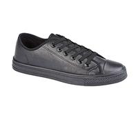 Women's Ladies Girls Low Top Canvas or PU Lace Up Trainers Pumps Gym Retro Plimsolls Size UK 3 4 5 6 7 8 White Black Pink Navy Blue Grey Nude (3 UK, Black Pu)