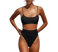 Womens Ladies High Waisted Swimsuits Bottom Padded Bathing Suits Bikini Sets Top Two Piece Swimwear - Black - Small