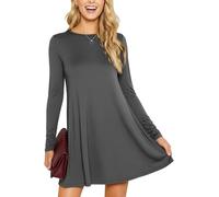 Womens Ladies Long Sleeve Midi Plain Flared A line Skater Swing Dress Jersey Tee, 20-22, Charcoal