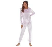 Womens Ladies Long Sleeve Pyjama Set Two Piece Co-Ord Crushed Velvet Velour Soft Purple Size M UK 12-14