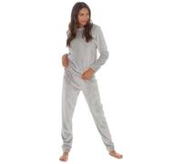 Womens Ladies Long Sleeve Pyjama Set Two Piece Co-Ord Plush Fleece Soft Grey Size S UK 8-10