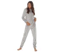 Womens Ladies Long Sleeve Pyjama Set Two Piece Co-Ord Plush Fleece Soft Grey Size XL UK 8-10