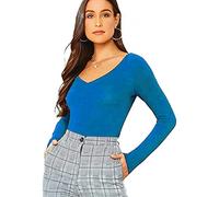 Women's Ladies Long Sleeve V Neck Basic Top Jersey Plain Stretchy Slim Fit Casual Wear T-Shirt Tee Tops 16-18 Teal