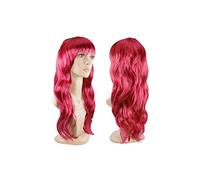 WOMEN'S LADIES LONG WAVY WIG FANCY DRESS COSPLAY WIGS POP PARTY COSTUME (Wine Red)