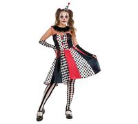 Womens Ladies Monochrome Clown Dress Costume Scary Circus Halloween Fancy Dress