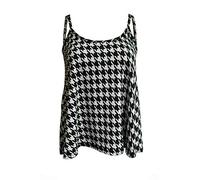 Womens Ladies New Plain Sleeveless Swing Strappy Camisole Cami Vest Plus Size Flared Mini Top Tees UK 8-26 (Dog Tooth Print UK 12-14)