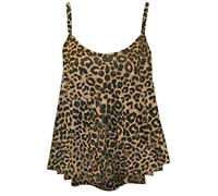 Womens Ladies New Plain Sleeveless Swing Strappy Camisole Cami Vest Plus Size Flared Mini Top Tees UK 8-26 (Leopard Print UK 24-26)