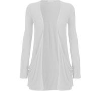 Women's Ladies Open Waterfall Cardigan Hanky Hem Jersey Plus Size Long Sleeve TOP (as8, Numeric, Numeric_16, Regular, Regular, White)