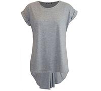Womens Ladies Plain Fishtail Back High Low Dipped Hem Cap Sleeve T Shirt Tee Top Grey