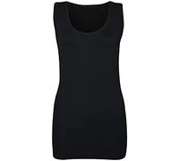 WOMEN'S LADIES PLAIN RIB TOP STRETCHY SUMMER RIBBED VEST T- SHIRT PLUS SIZES (Black, 20)