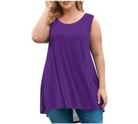 Womens Ladies Plus Size Tank UK Cami Plain Strappy Casual Swing Cotton Vest Top Long Summer Loose Sleeveless Tops for Women UK Size 12-22 Purple