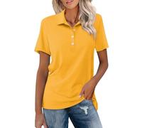 Womens Ladies Polo Shirts, Ladies Lady-Fit Summer Short Sleeve Button Down Lapel Collar Solid Cotton Golf Polo Shirts for Women Yellow