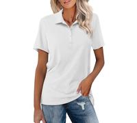 Womens Ladies Polo Shirts, Ladies Lady-Fit Summer Short Sleeve Button Down Lapel Collar Solid Cotton Golf Polo Shirts for Women White