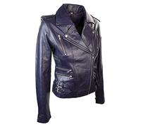 Womens Ladies Real Soft Leather Racing Style Biker Jacket Purple