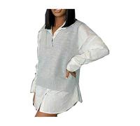 Womens Ladies Rib Hem V Neck Plain Vest Tank Winter Casual Wear Sweater Jumper Silver UK 14