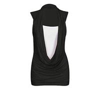 Womens Ladies Ruched 2 in 1 Cowl Neck Plain Jersey Sleeveless Gathered Drape Contrast Lining Panel Vest T Shirt Top Summer Plus Size 8-22 (Black, UK 24-26)
